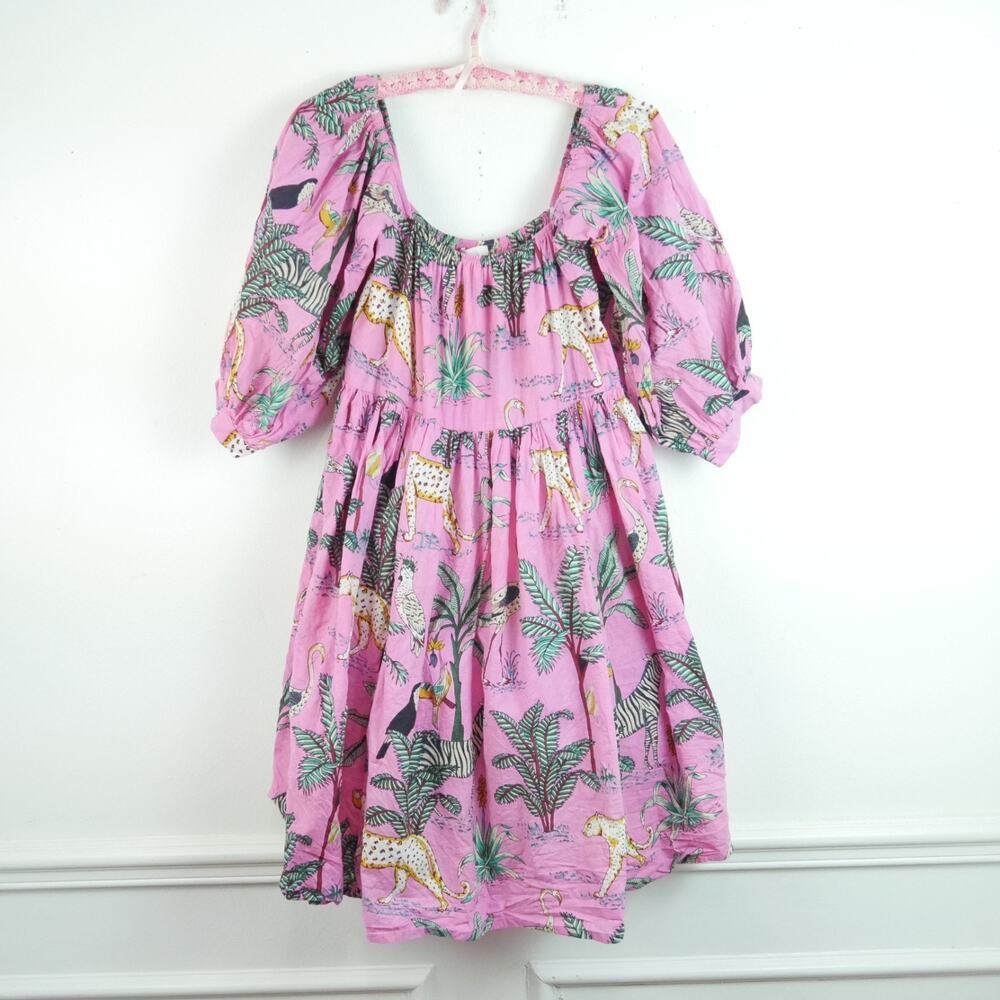 Darlington Isle Large Cayman Brac Dress Pink Babydoll Jungle Print Resort Cotton